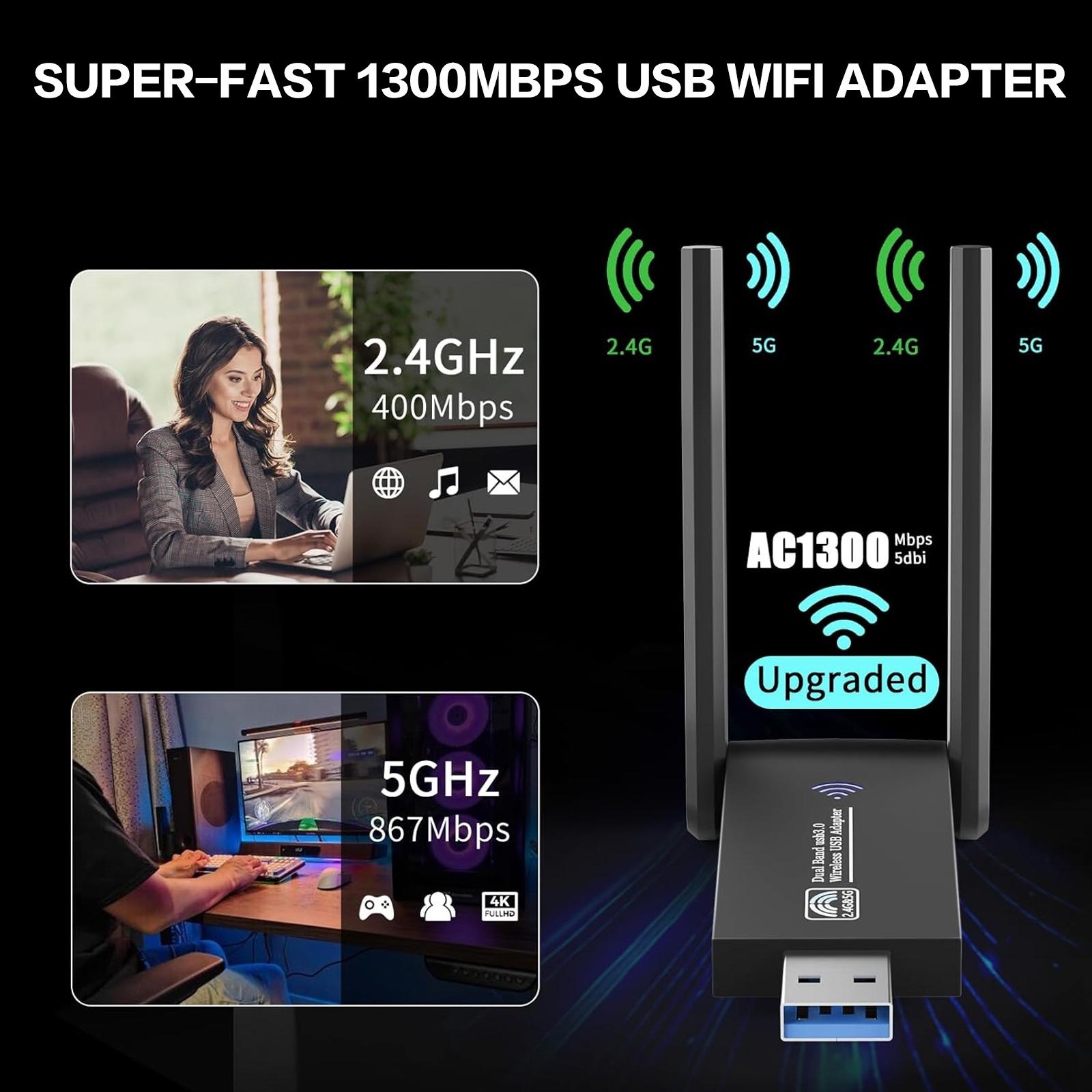 1300Mbps USB WiFi Adapter Dual - Antenna 2.4Ghz ulasan dan harga