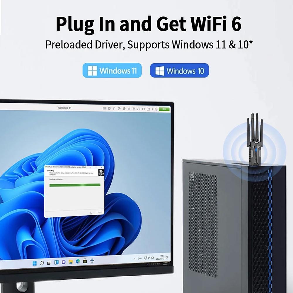 WiFi 6 USB Adapter 1800Mbps Du - Antenna 2.4Ghz ulasan dan harga